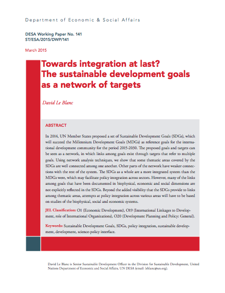 Towards integration at last? The sustainable development goals as a network of targets - DESA